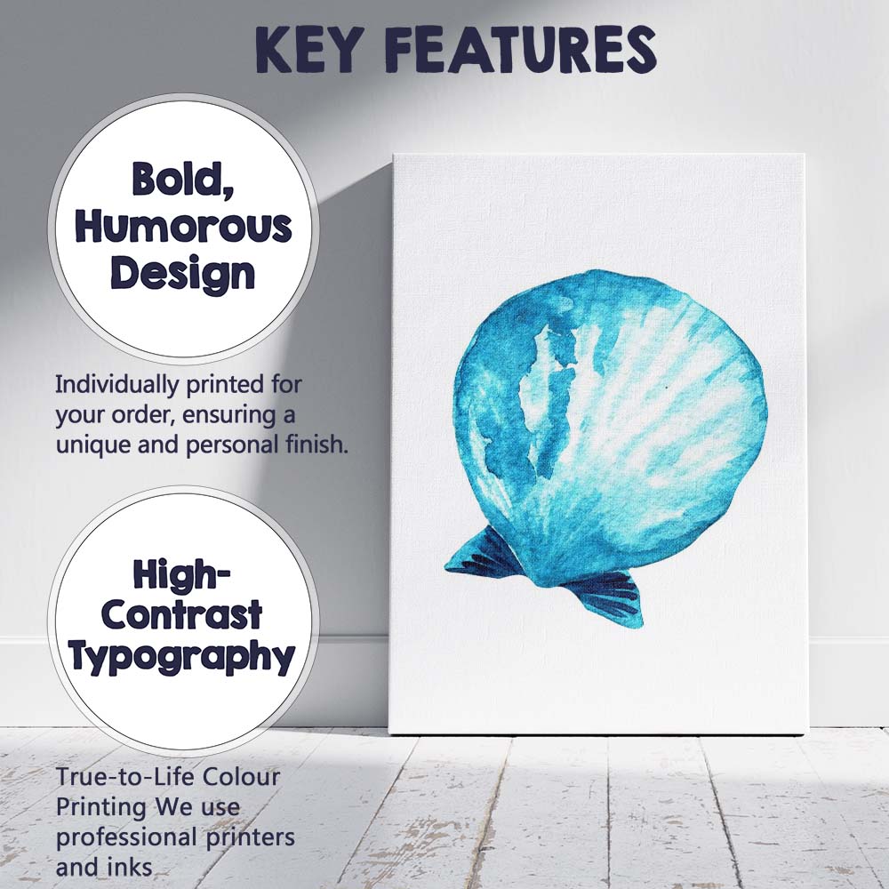 Blue Watercolour Scallop Shell Coastal Illustration Canvas Wall Art Print Decor Picture Ready to Hang