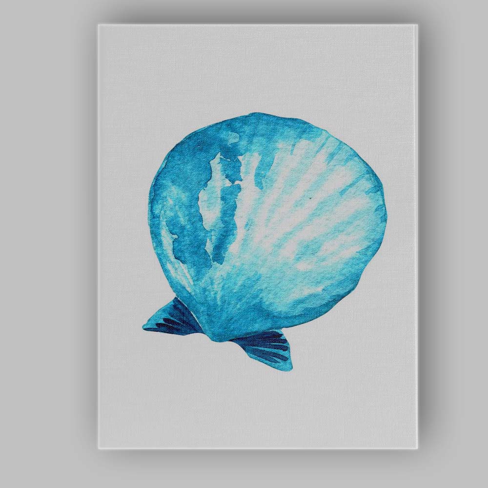Blue Watercolour Scallop Shell Coastal Illustration Canvas Wall Art Print Decor Picture Ready to Hang