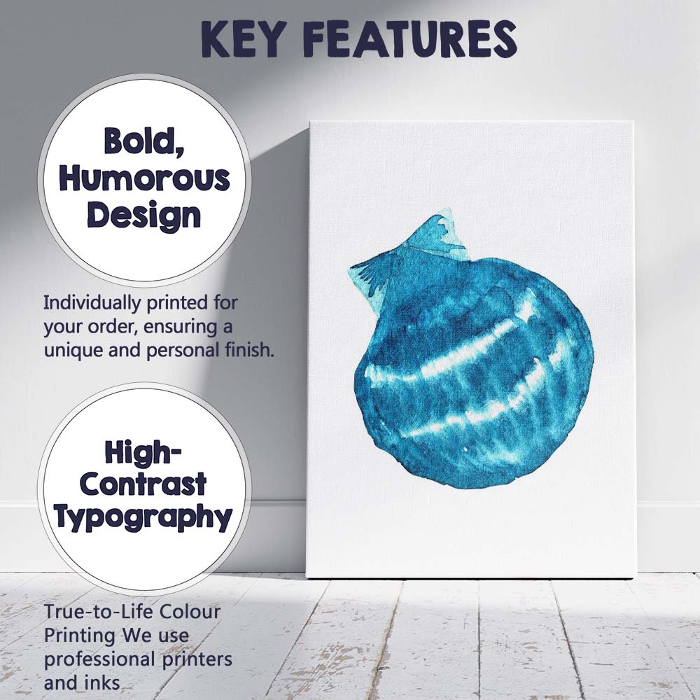 Blue Watercolour Scallop Shell Coastal Illustration Canvas Wall Art Print Decor Picture Ready to Hang
