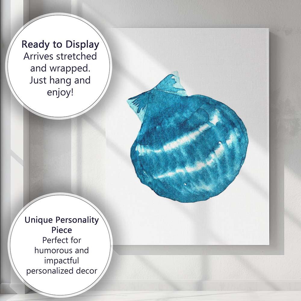 Blue Watercolour Scallop Shell Coastal Illustration Canvas Wall Art Print Decor Picture Ready to Hang