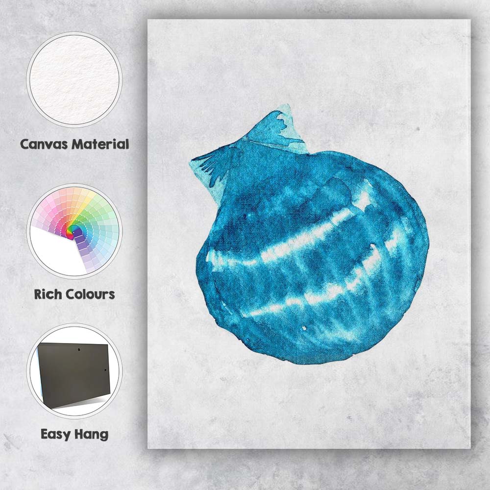 Blue Watercolour Scallop Shell Coastal Illustration Canvas Wall Art Print Decor Picture Ready to Hang