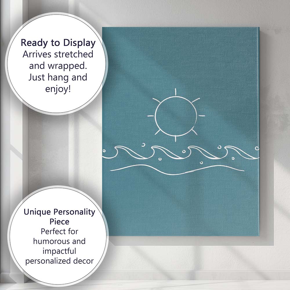 Minimalist Coastal Sun Wave Line Art Illustration Canvas Wall Art Print Decor Picture Ready to Hang