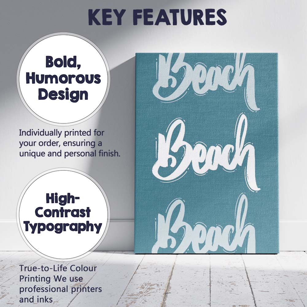 Modern Beach Typography Coastal Quote Design Canvas Wall Art Print Decor Picture Ready to Hang