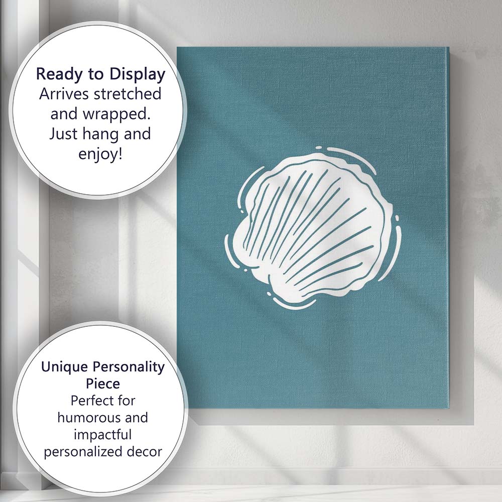 Minimalist White Scallop Shell Coastal Icon Canvas Wall Art Print Decor Picture Ready to Hang