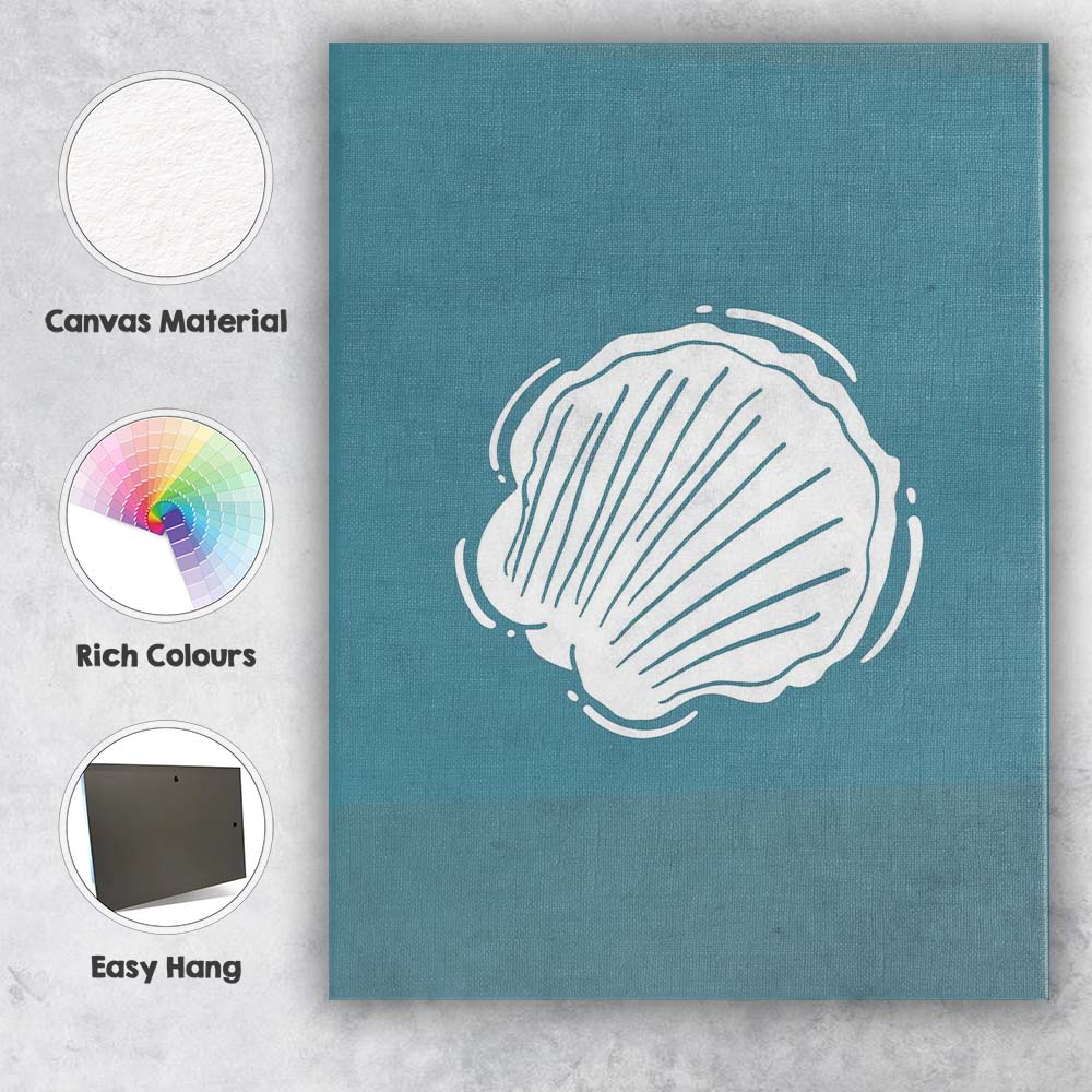 Minimalist White Scallop Shell Coastal Icon Canvas Wall Art Print Decor Picture Ready to Hang