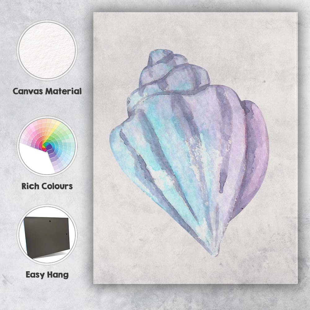 Pastel Blue Purple Watercolour Conch Shell Illustration Canvas Wall Art Print Decor Picture Ready to Hang