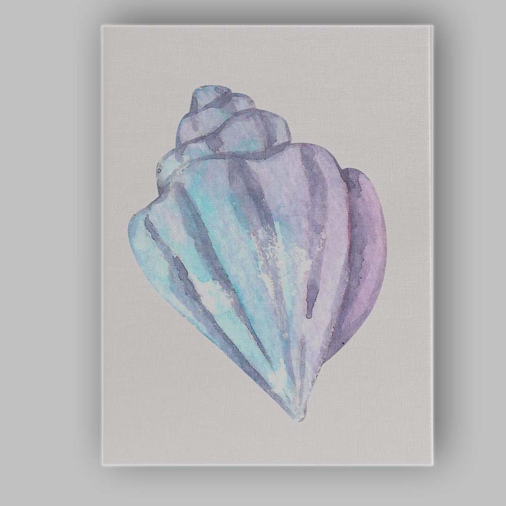 Pastel Blue Purple Watercolour Conch Shell Illustration Canvas Wall Art Print Decor Picture Ready to Hang