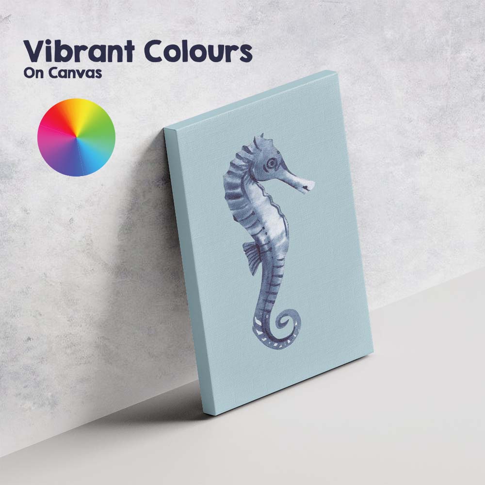 Blue Watercolour Seahorse Coastal Marine Illustration Canvas Wall Art Print Decor Picture Ready to Hang