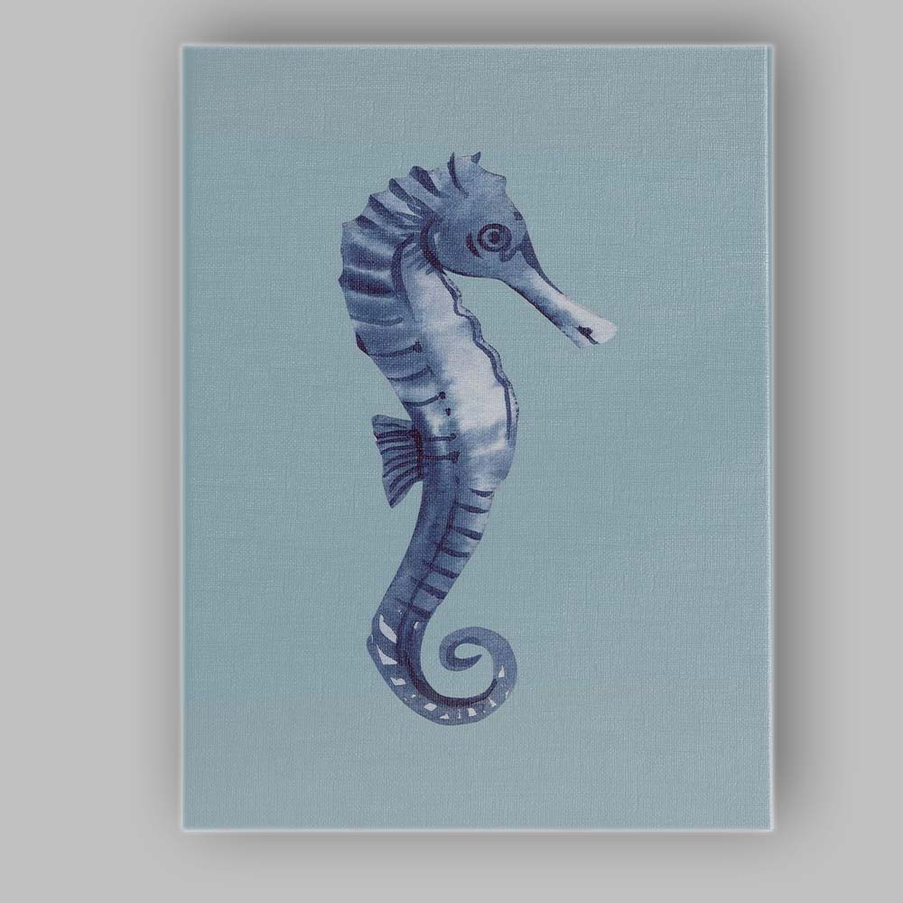 Blue Watercolour Seahorse Coastal Marine Illustration Canvas Wall Art Print Decor Picture Ready to Hang