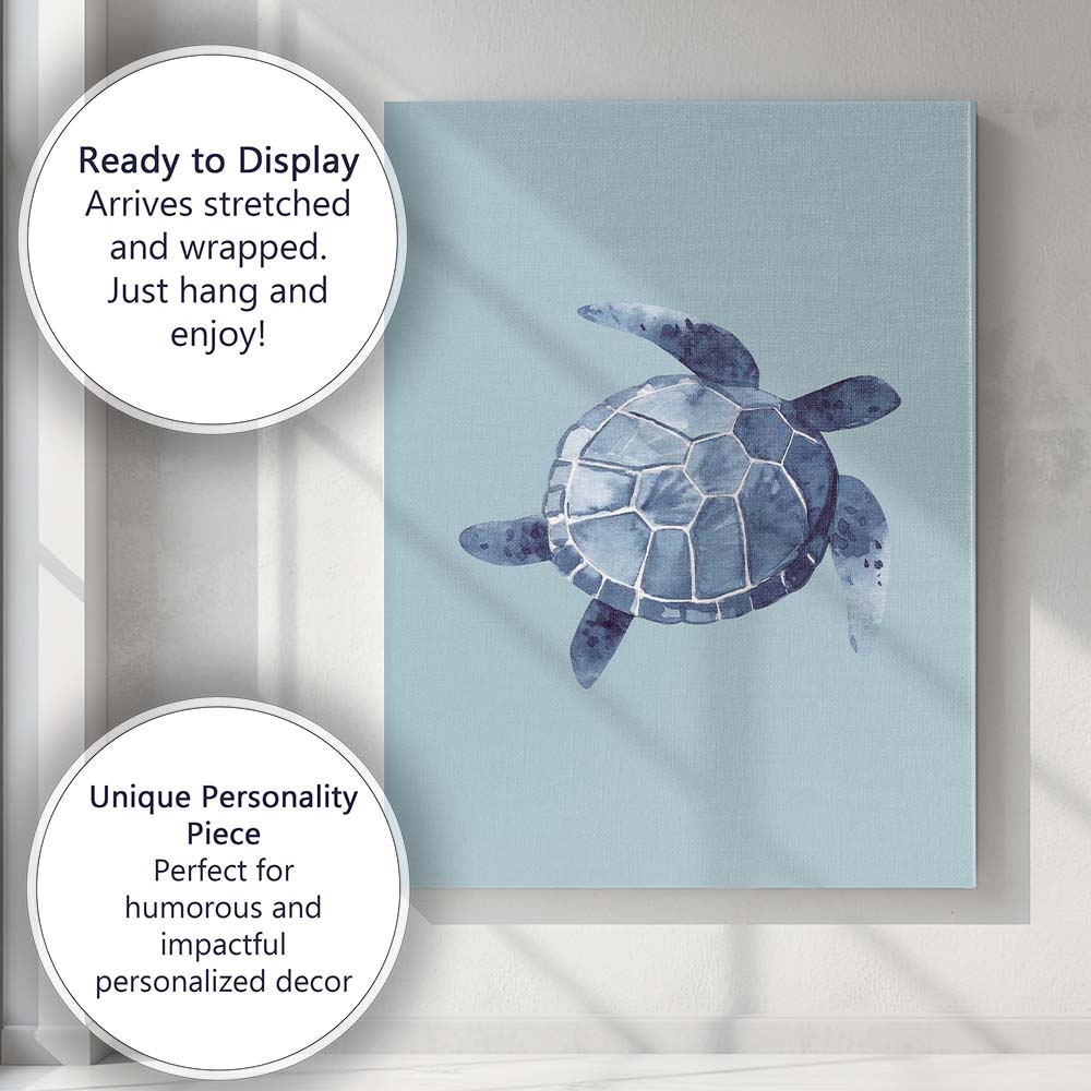 Blue Watercolour Sea Turtle Coastal Marine Illustration Canvas Wall Art Print Decor Picture Ready to Hang