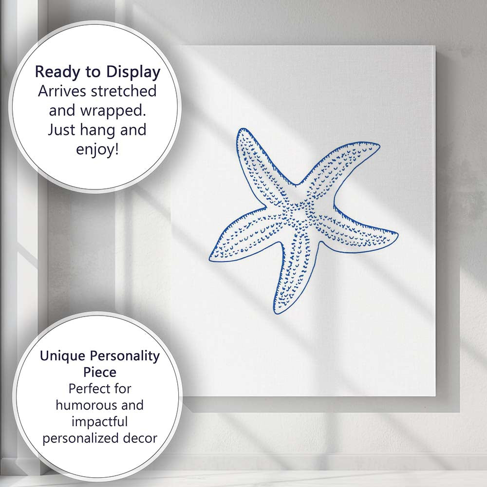 Minimalist Blue Starfish Coastal Line Drawing Canvas Wall Art Print Decor Picture Ready to Hang