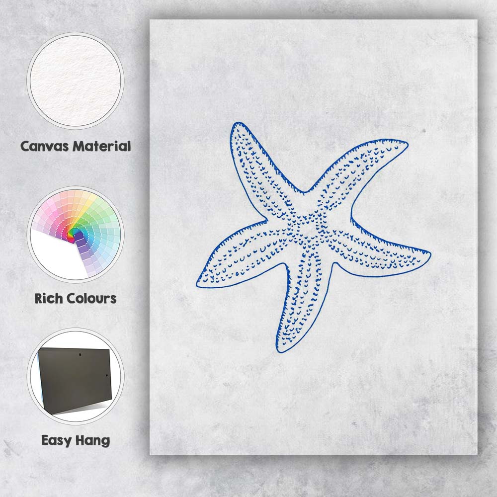 Minimalist Blue Starfish Coastal Line Drawing Canvas Wall Art Print Decor Picture Ready to Hang