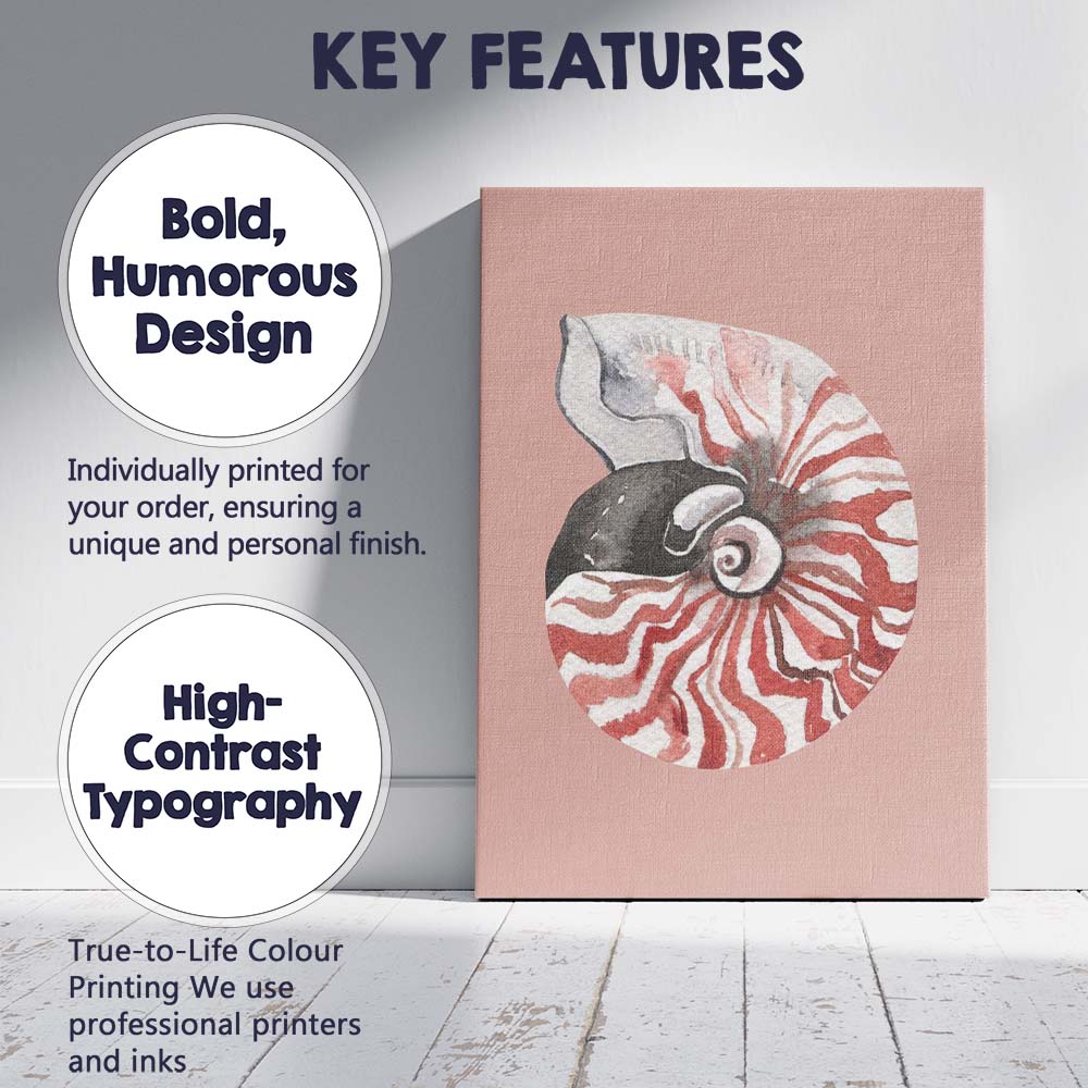 Nautilus Spiral Seashell Watercolour Coastal Illustration Canvas Wall Art Print Decor Picture Ready to Hang