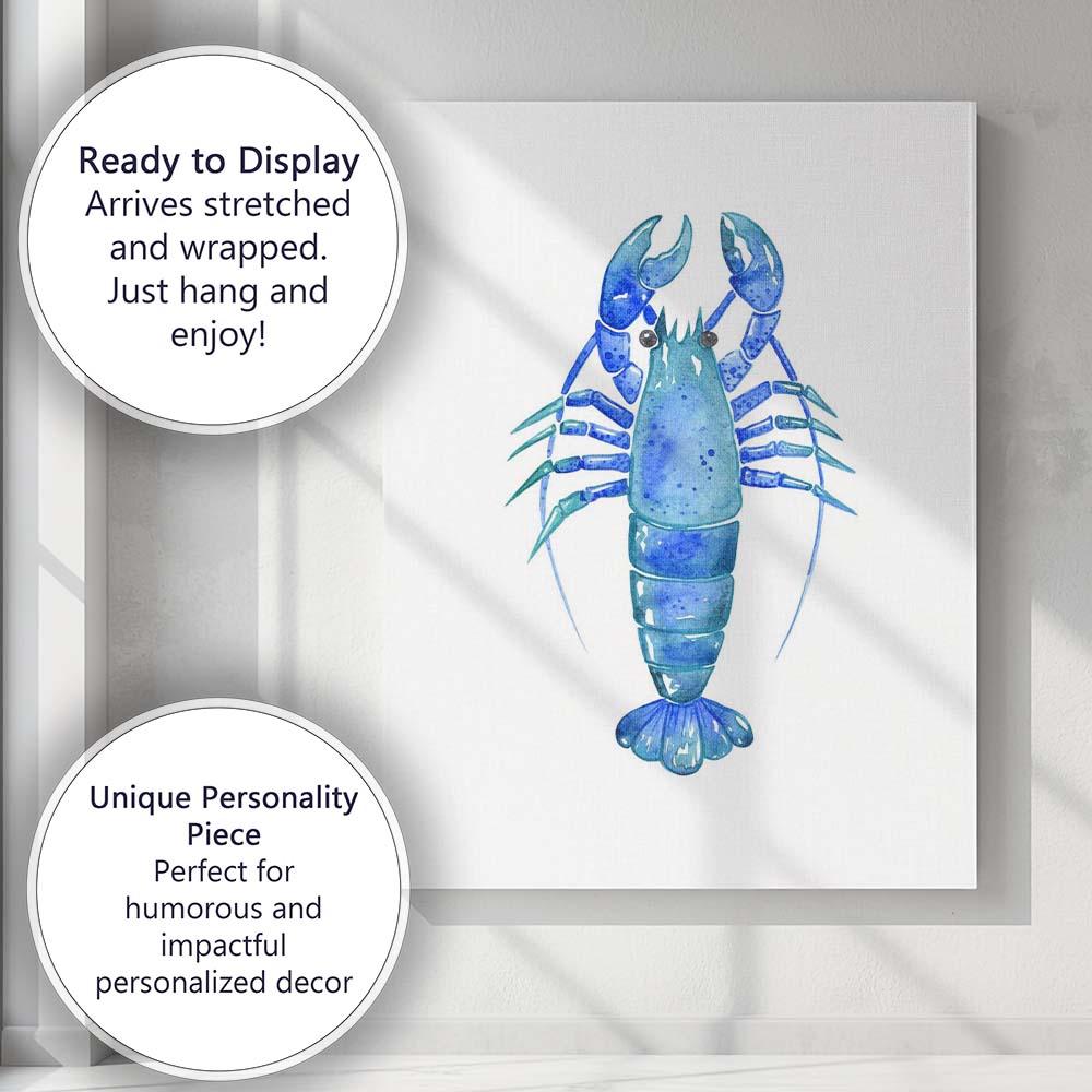 Blue Watercolour Lobster Coastal Marine Illustration Canvas Wall Art Print Decor Picture Ready to Hang