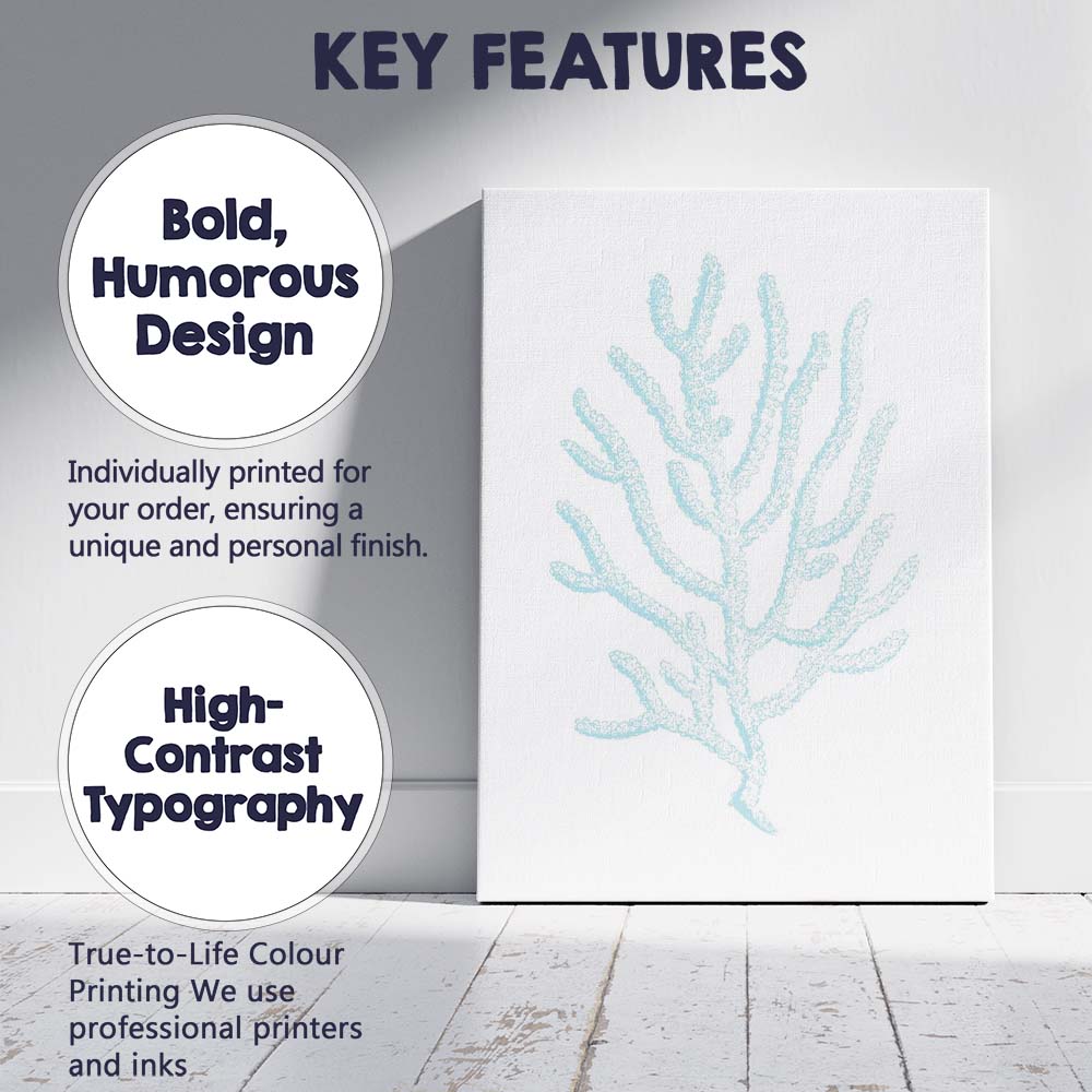 Light Blue Coral Branch Coastal Illustration Canvas Wall Art Print Decor Picture Ready to Hang