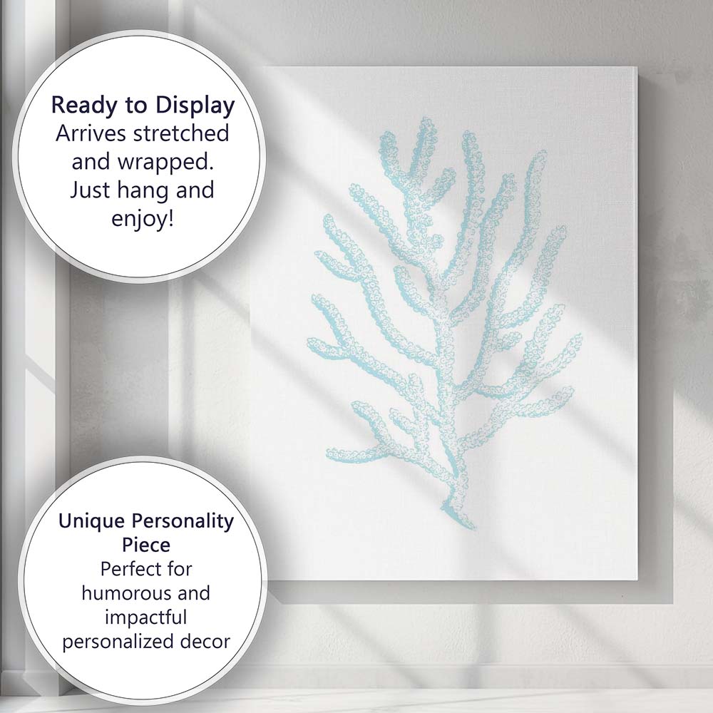 Light Blue Coral Branch Coastal Illustration Canvas Wall Art Print Decor Picture Ready to Hang