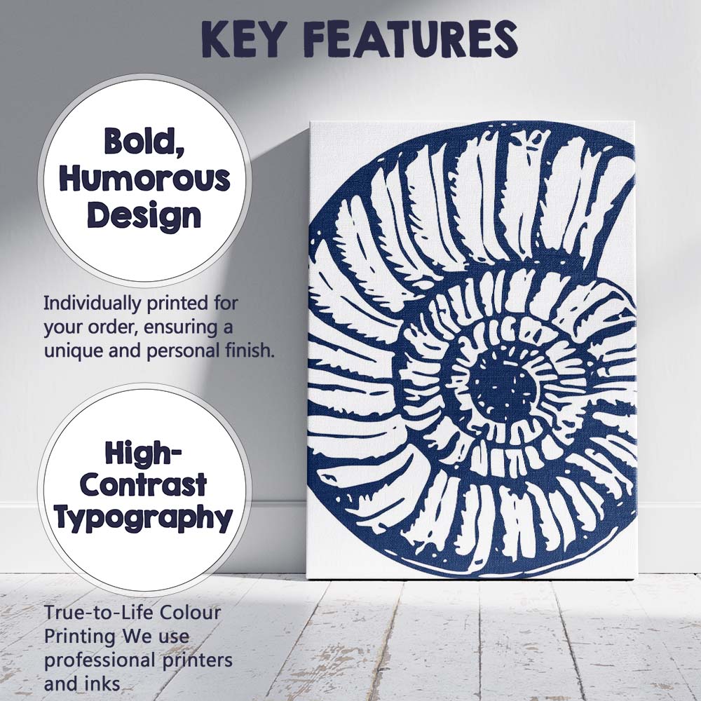 Navy Blue Nautilus Fossil Coastal Silhouette Canvas Wall Art Print Decor Picture Ready to Hang