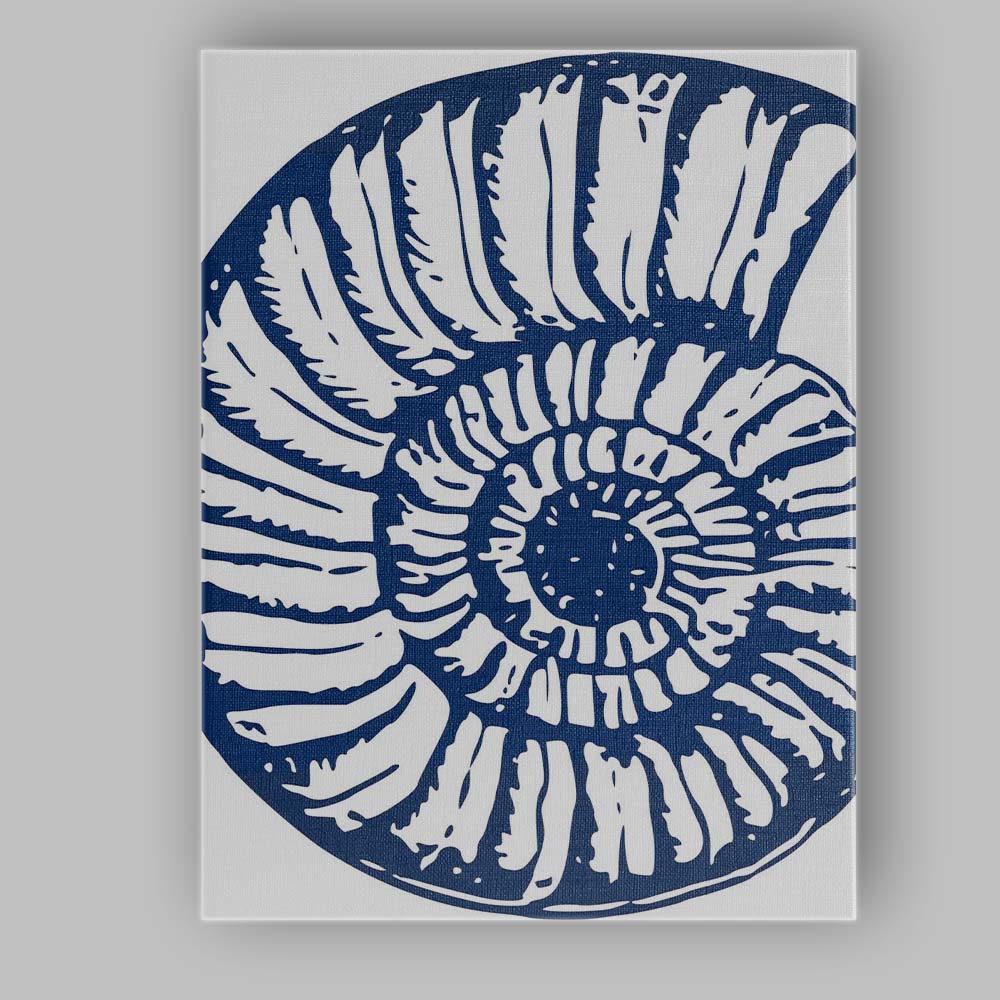 Navy Blue Nautilus Fossil Coastal Silhouette Canvas Wall Art Print Decor Picture Ready to Hang