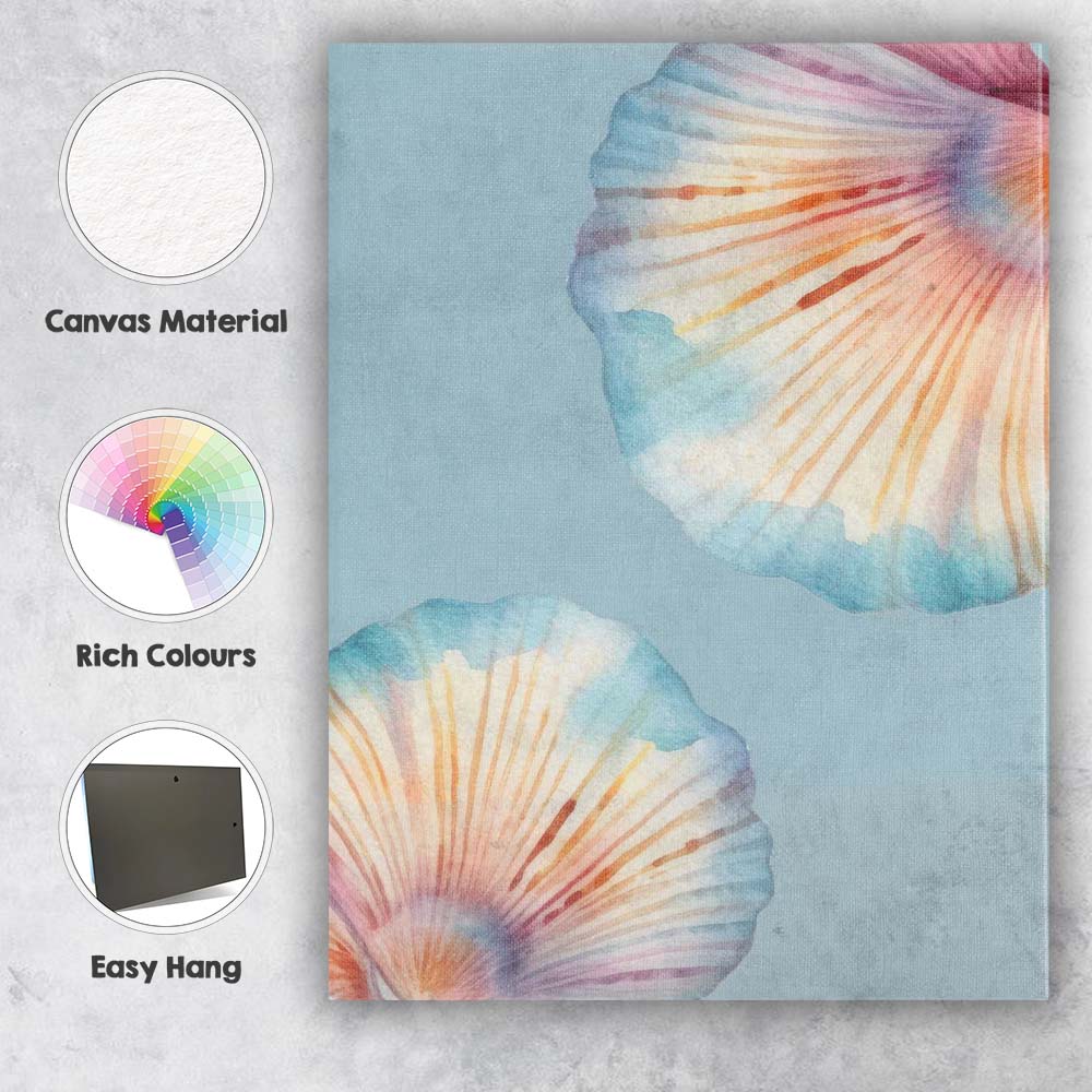 Pastel Watercolour Scallop Shell Coastal Beach Illustration Canvas Wall Art Print Decor Picture Ready to Hang