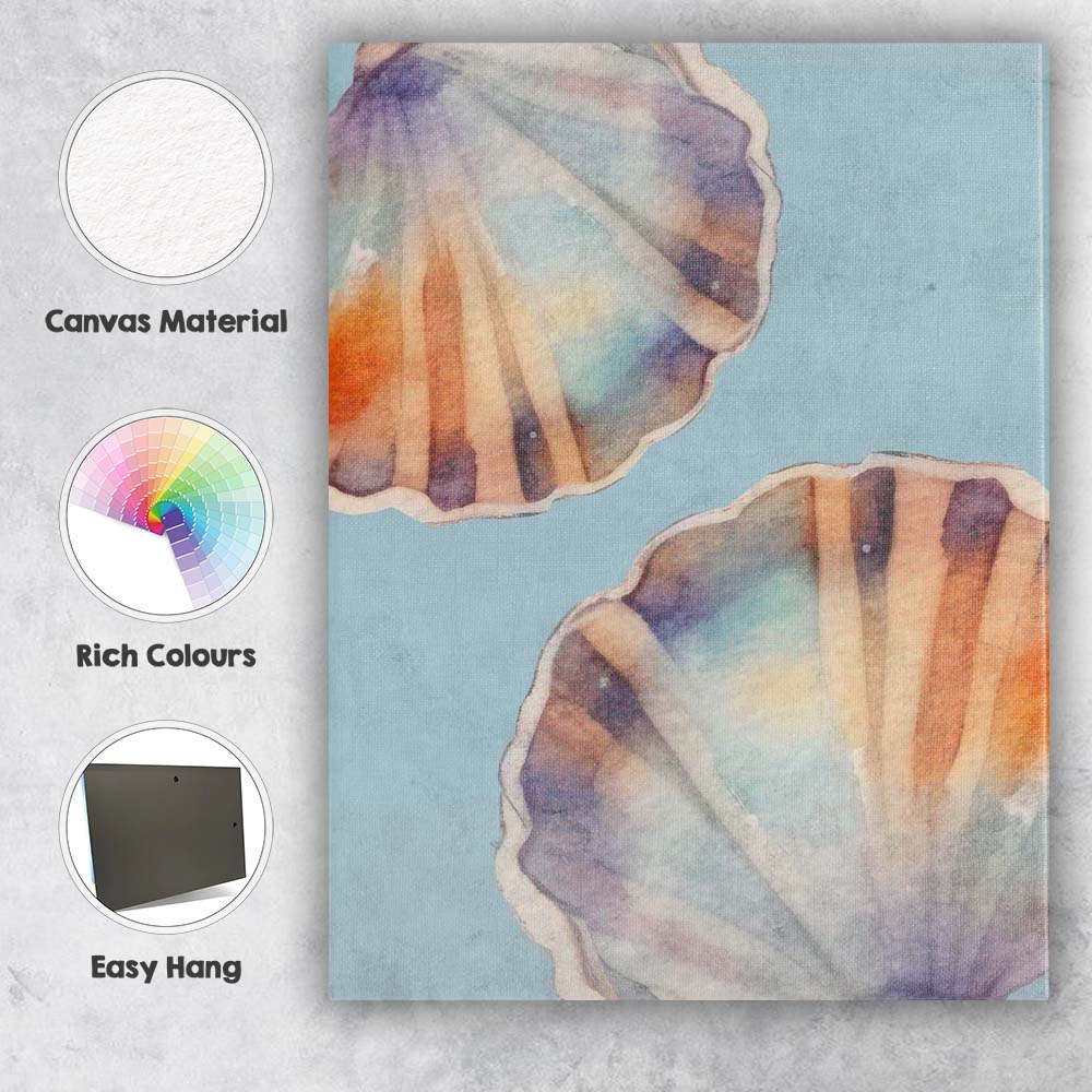 Soft Blue Watercolour Seashell Coastal Beach Illustration Canvas Wall Art Print Decor Picture Ready to Hang