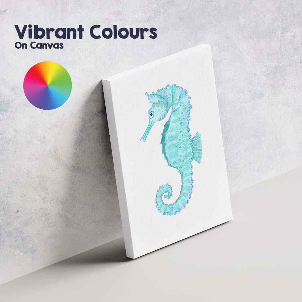 Turquoise Watercolour Seahorse Coastal Marine Illustration Canvas Wall Art Print Decor Picture Ready to Hang