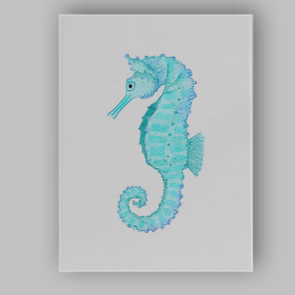 Turquoise Watercolour Seahorse Coastal Marine Illustration Canvas Wall Art Print Decor Picture Ready to Hang
