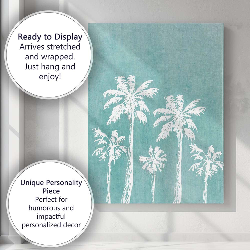 Turquoise Tropical Palm Trees Coastal Silhouette Canvas Wall Art Print Decor Picture Ready to Hang