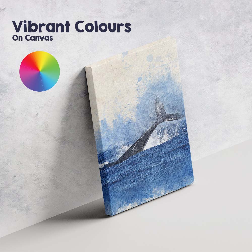Blue Whale Tail Ocean Watercolour Wildlife Canvas Wall Art Print Decor Picture Ready to Hang
