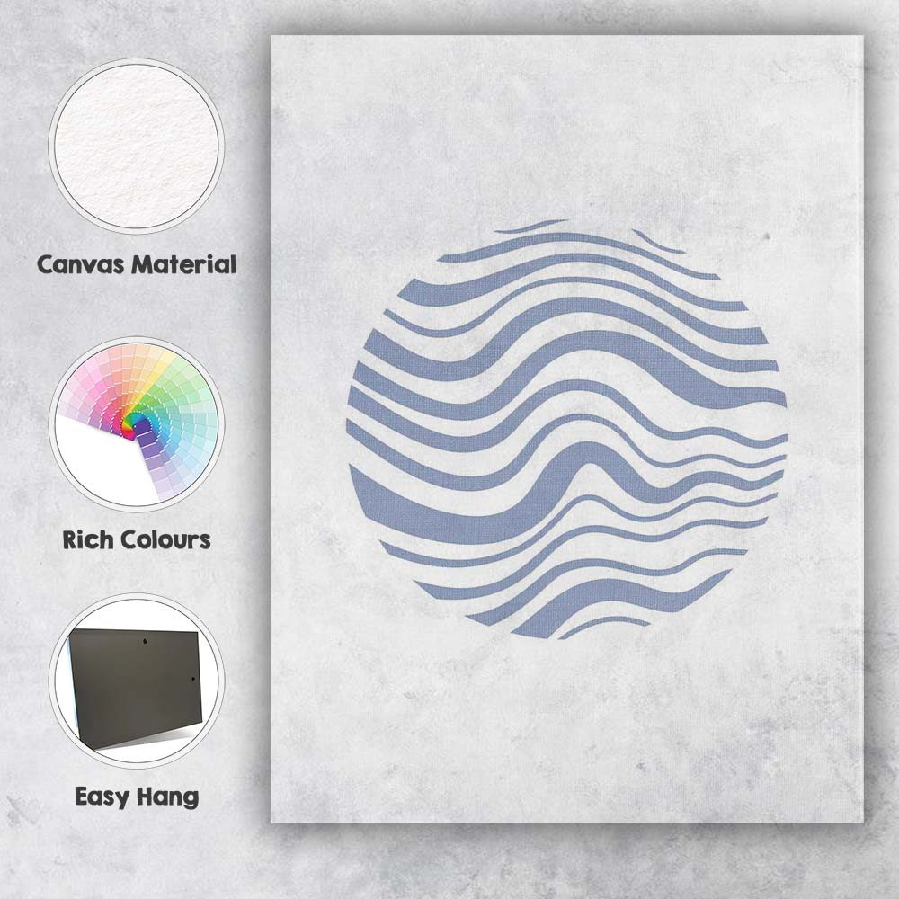 Minimalist Blue Abstract Ocean Wave Circle Canvas Wall Art Print Decor Picture Ready to Hang