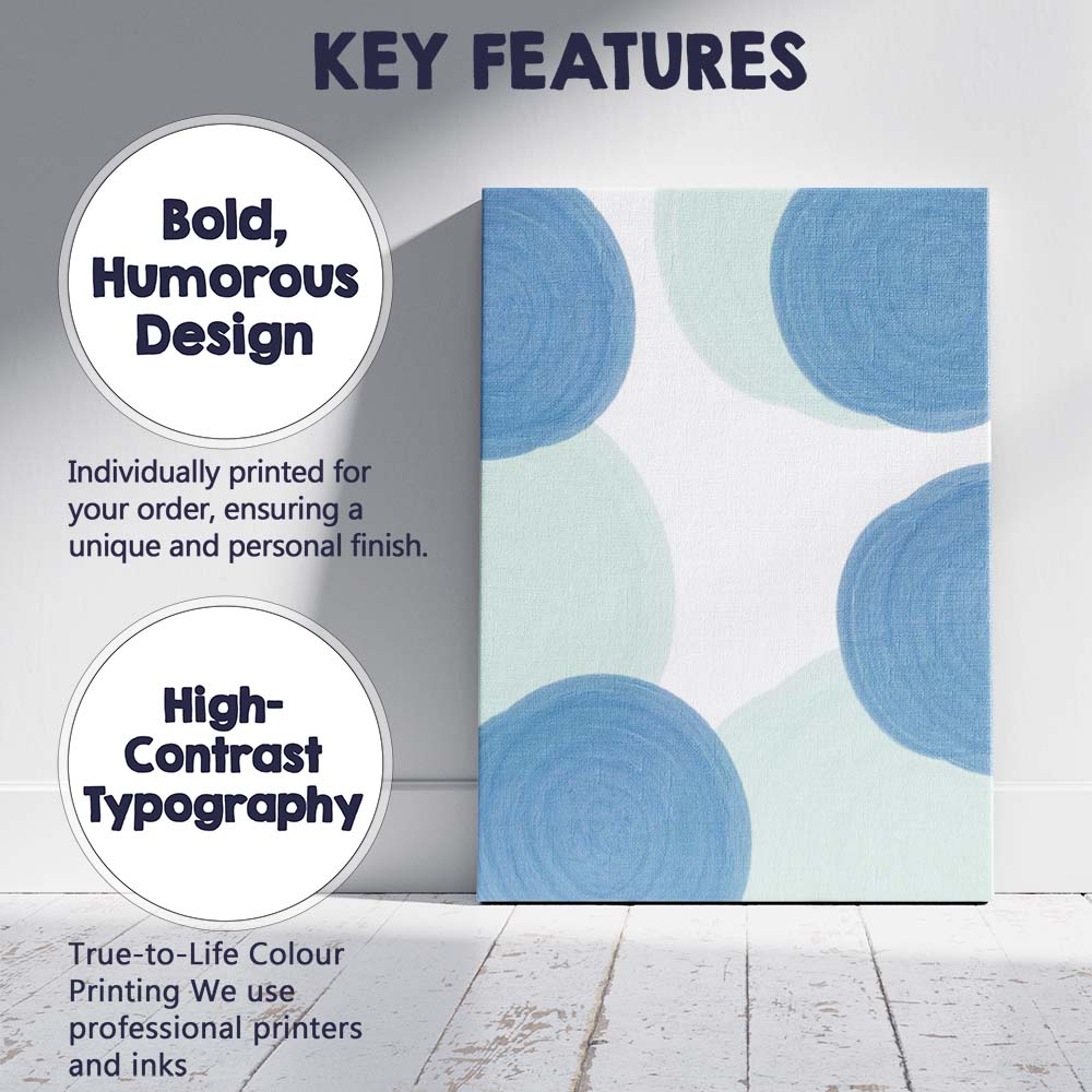 Modern Blue Aqua Abstract Painted Circle Pattern Canvas Wall Art Print Decor Picture Ready to Hang