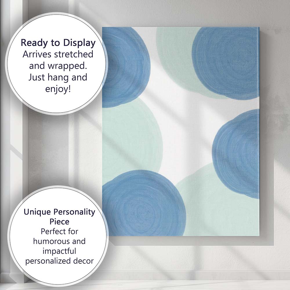 Modern Blue Aqua Abstract Painted Circle Pattern Canvas Wall Art Print Decor Picture Ready to Hang