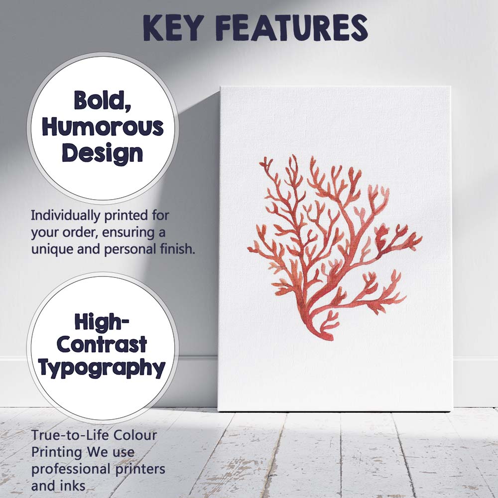 Terracotta Red Watercolour Coral Branch Coastal Illustration Canvas Wall Art Print Decor Picture Ready to Hang