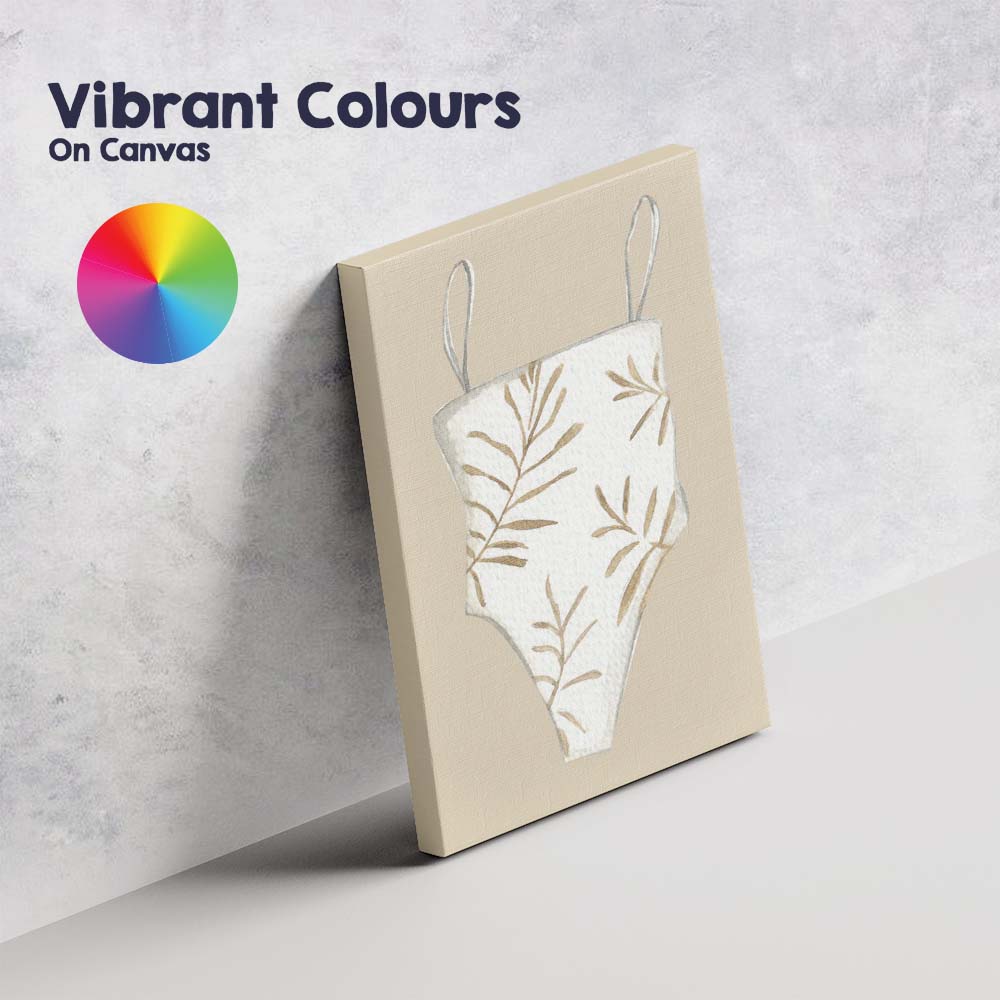 Neutral Beige Botanical Leaf Swimsuit Fashion Watercolour Canvas Wall Art Print Decor Picture Ready to Hang