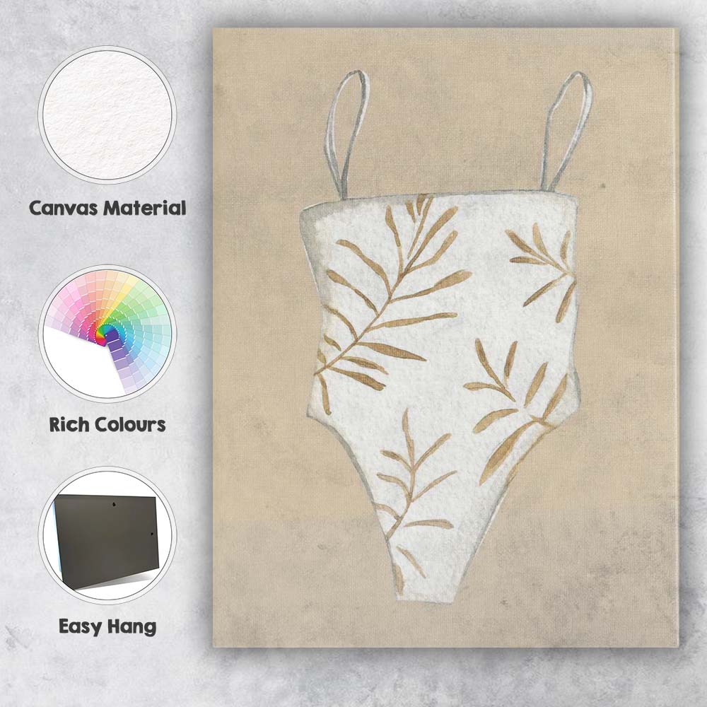 Neutral Beige Botanical Leaf Swimsuit Fashion Watercolour Canvas Wall Art Print Decor Picture Ready to Hang