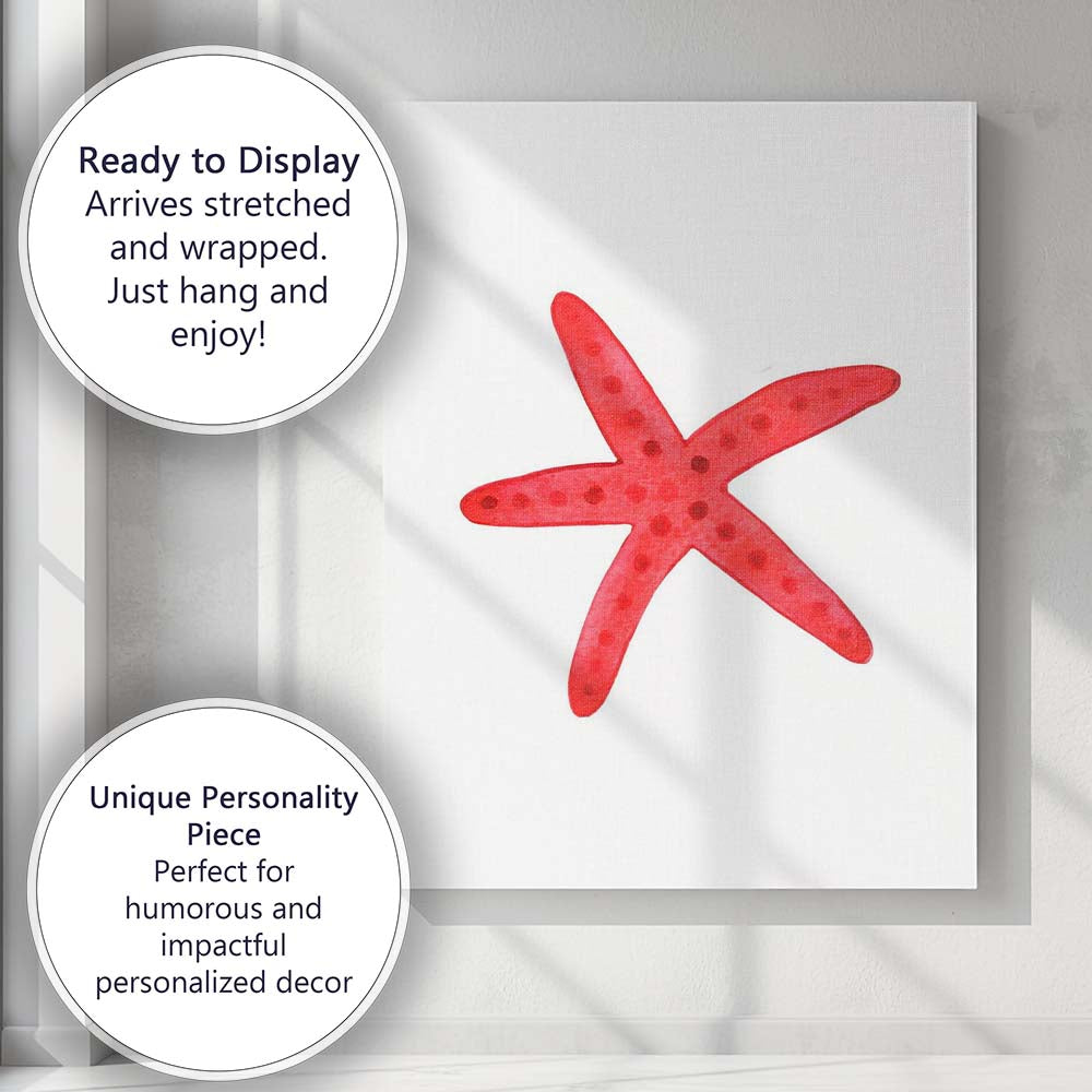 Vibrant Red Starfish Coastal Watercolour Illustration Canvas Wall Art Print Decor Picture Ready to Hang