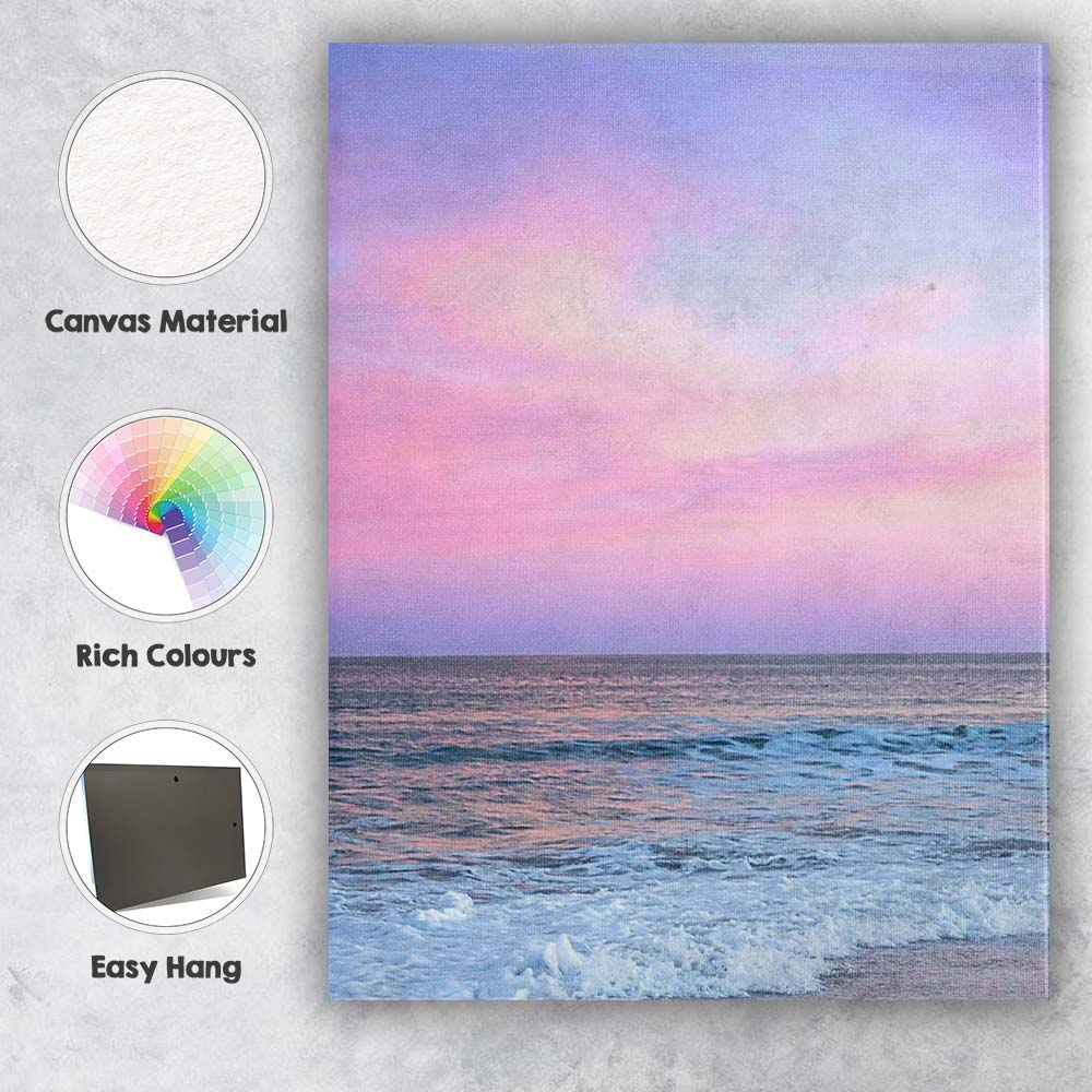 Pastel Pink Blue Ocean Sunset Seascape Photography Canvas Wall Art Print Decor Picture Ready to Hang