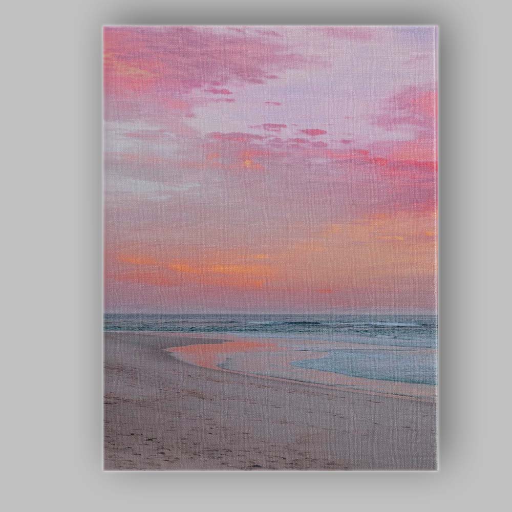 Dreamy Pink Coastal Sunset Ocean Shore Photography Canvas Wall Art Print Decor Picture Ready to Hang