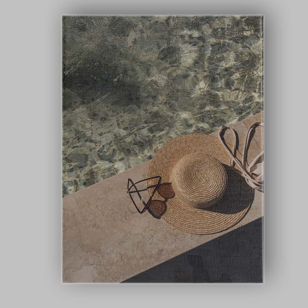 Luxury Poolside Straw Hat Summer Lifestyle Photography Canvas Wall Art Print Decor Picture Ready to Hang