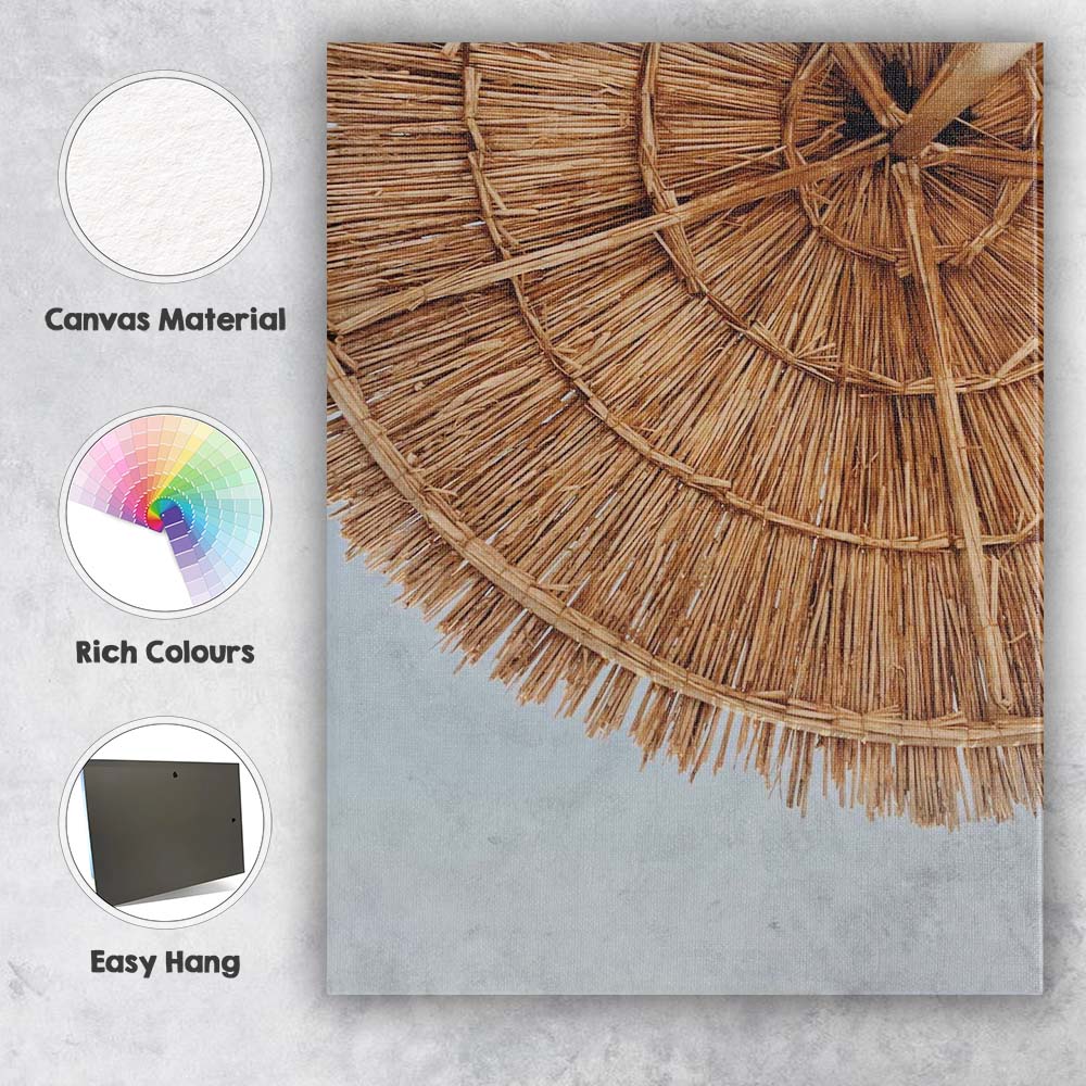 Natural Woven Beach Parasol Boho Coastal Photography Canvas Wall Art Print Decor Picture Ready to Hang