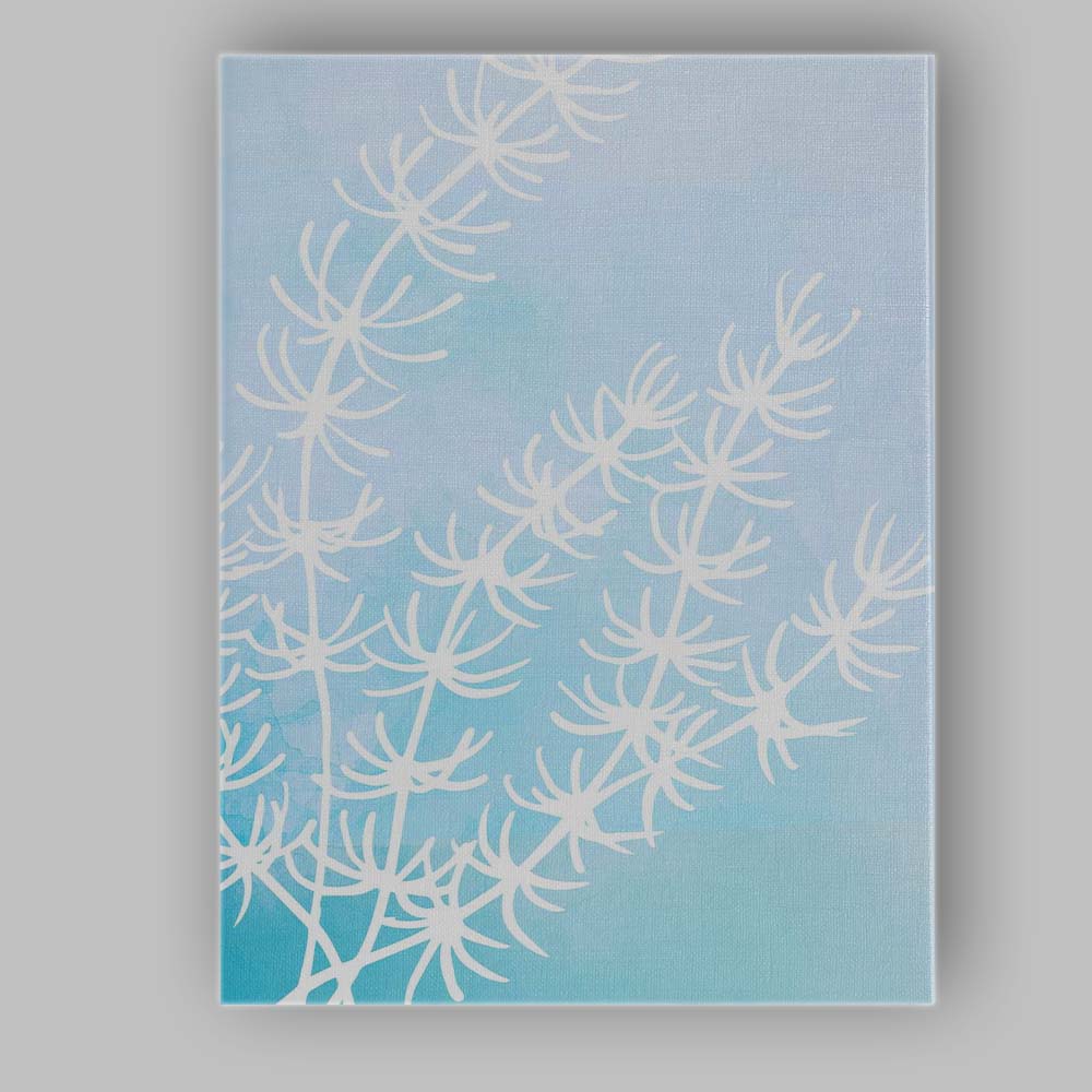 Light Blue Coastal Seaweed Silhouette Watercolour Canvas Wall Art Print Decor Picture Ready to Hang