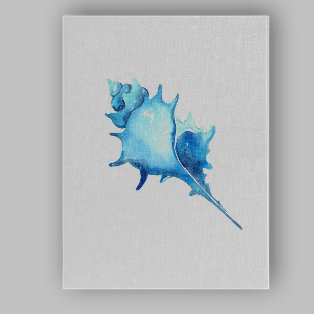 Blue Watercolour Coastal Seashell Illustration Minimalist Beach Canvas Wall Art Print Decor Picture Ready to Hang