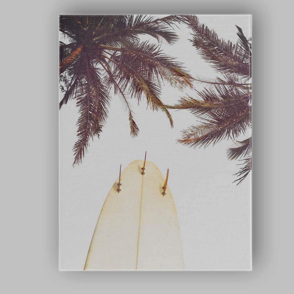 Surfboard Under Palm Trees Tropical Beach Photography Canvas Wall Art Print Decor Picture Ready to Hang