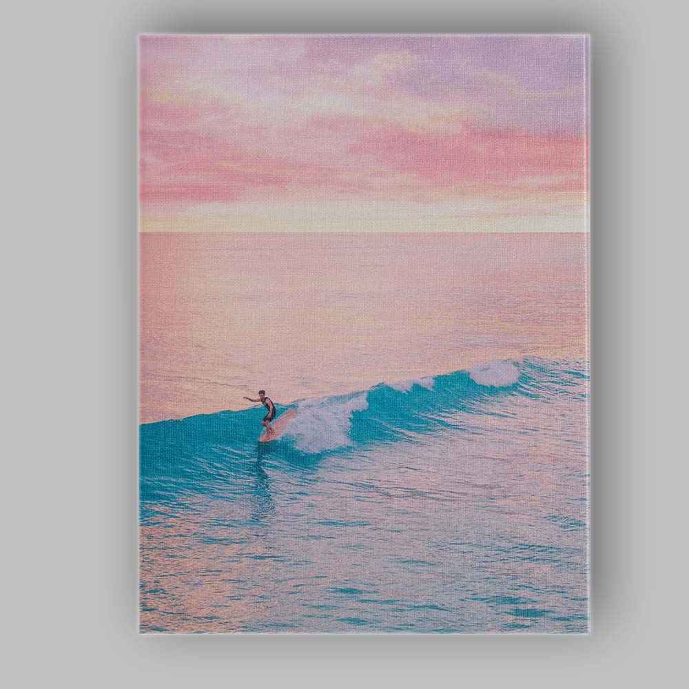Pink Sunset Ocean Surfer Coastal Photography Canvas Wall Art Print Decor Picture Ready to Hang