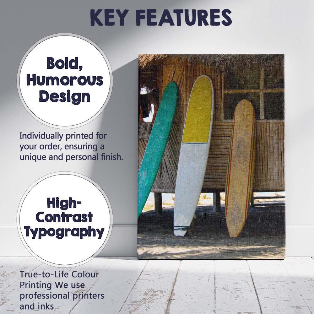 Colourful Surfboards Rustic Beach Hut Coastal Photography Canvas Wall Art Print Decor Picture Ready to Hang