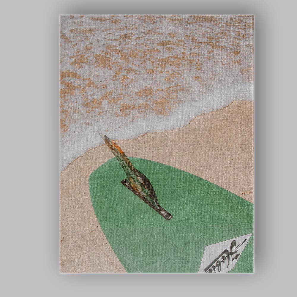 Green Surfboard On Sandy Beach Coastal Photography Canvas Wall Art Print Decor Picture Ready to Hang