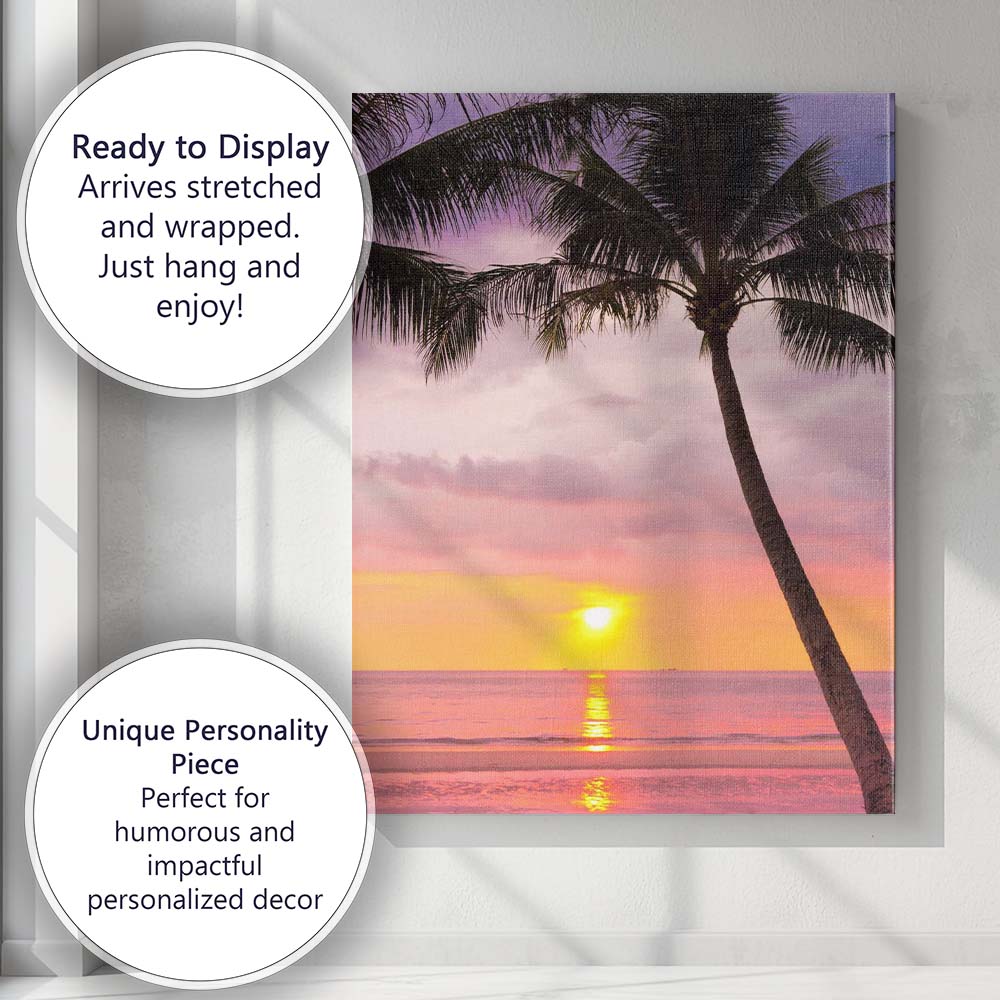 Tropical Palm Tree Sunset Beach Seascape Photography Canvas Wall Art Print Decor Picture Ready to Hang