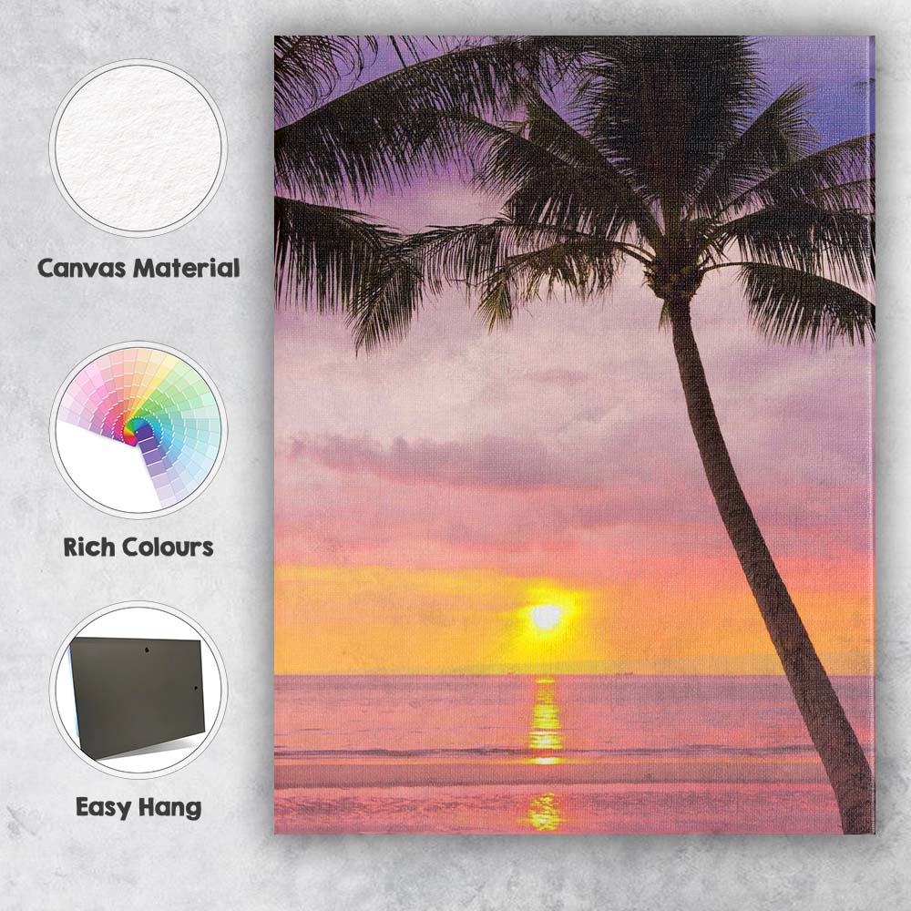 Tropical Palm Tree Sunset Beach Seascape Photography Canvas Wall Art Print Decor Picture Ready to Hang