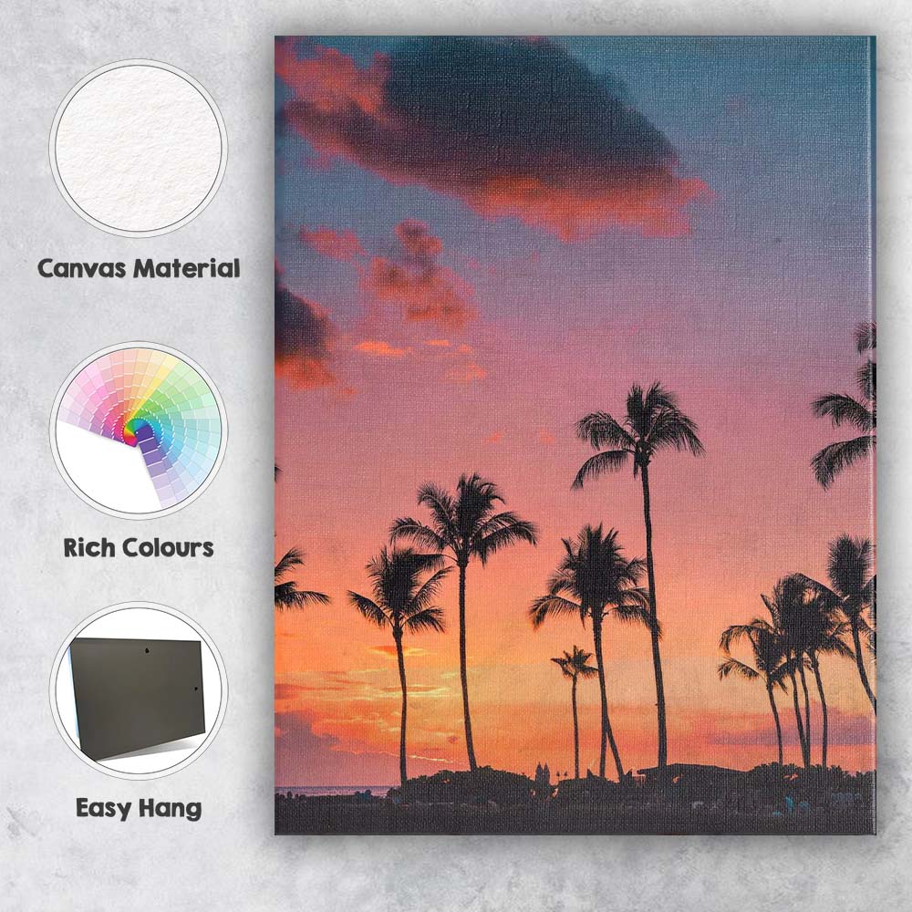 Golden Sunset Tropical Palm Tree Silhouette Photography Canvas Wall Art Print Decor Picture Ready to Hang