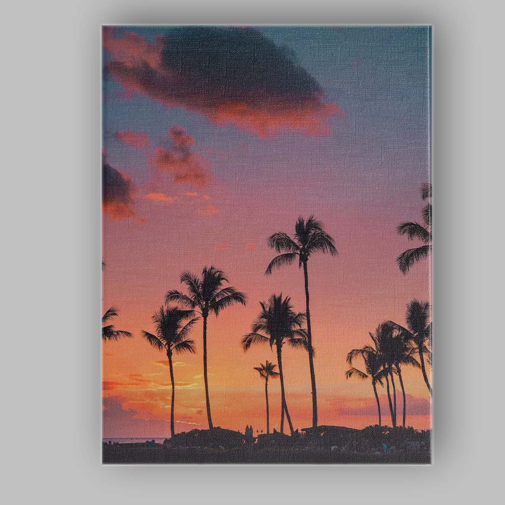 Golden Sunset Tropical Palm Tree Silhouette Photography Canvas Wall Art Print Decor Picture Ready to Hang
