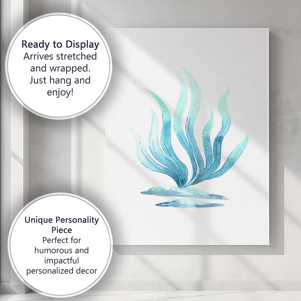 Blue Watercolour Seaweed Coastal Botanical Illustration Canvas Wall Art Print Decor Picture Ready to Hang